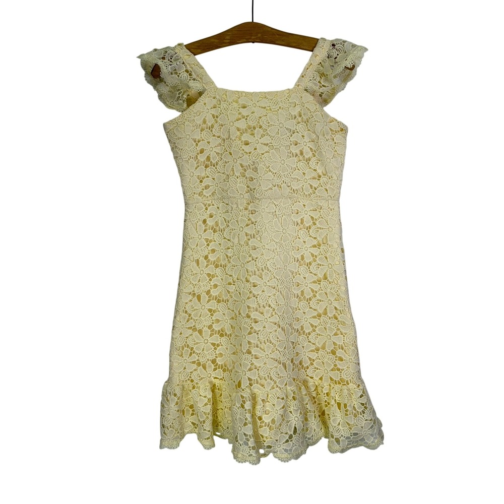 Rare Editions Flutter Sleeve Lace Social Dress Girls Size 16 Yellow Flower‎ Girl